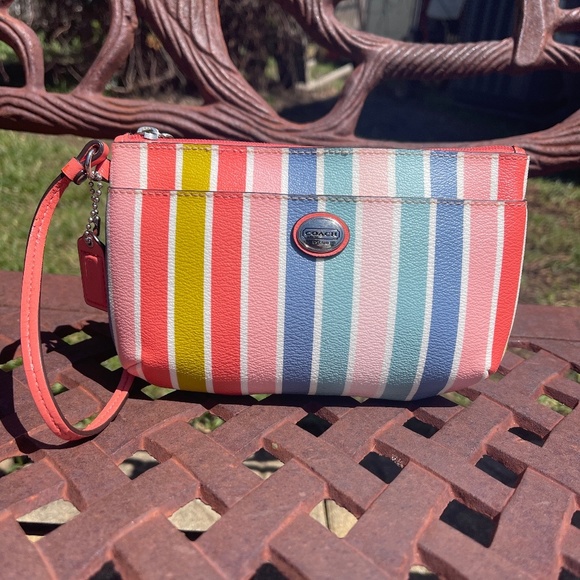 Coach Handbags - Coach Peyton Multicolor Stripe Coated Canvas Medium Wristlet